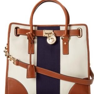 Large Michael Kors Hamilton Striped Canvas Tote